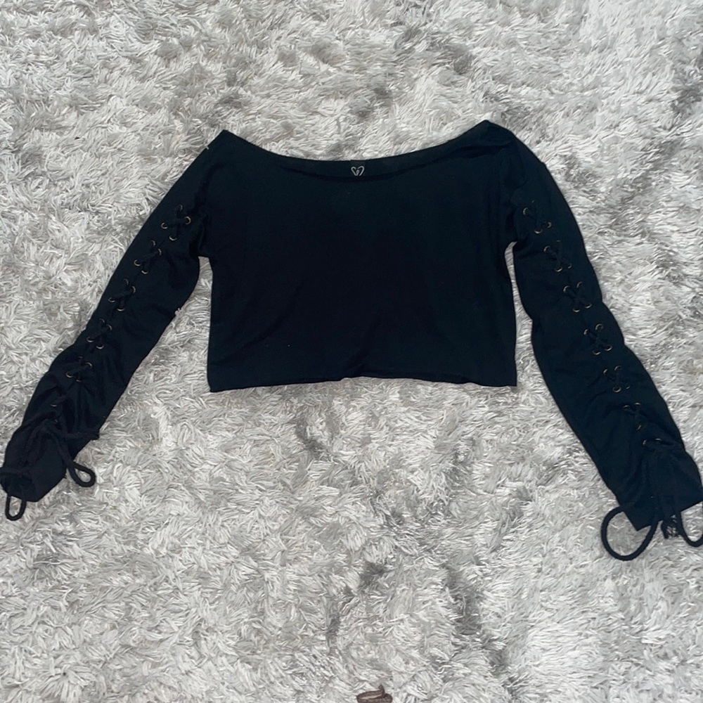 Black tie up arms top